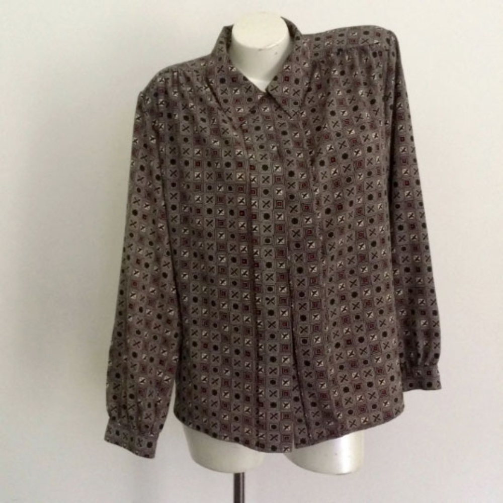 Vintage 80s Impressions Geometric Print Blouse